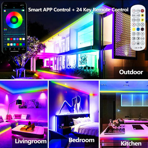 16.4FT Waterproof,IP68 Outdoor LED Strip Light Outside RGB+IC Light Strip with App/Remote Control,Chase Mode,Music Sync
