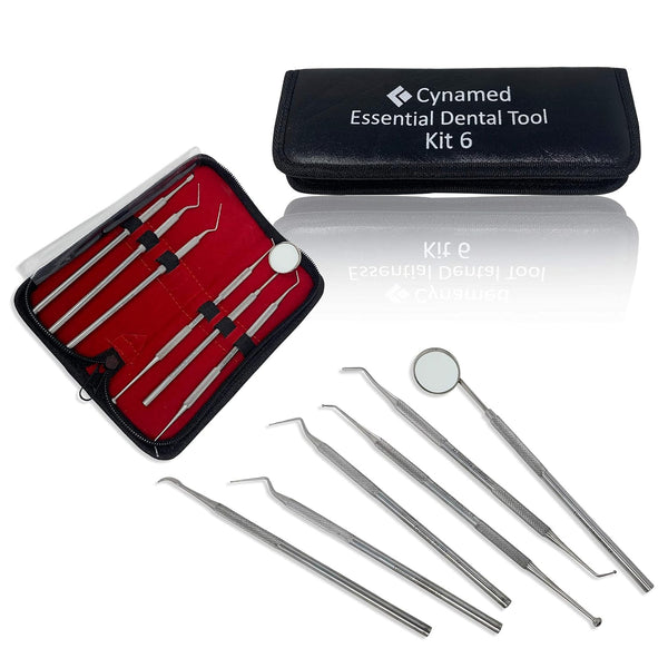 Cynamed Premium Stainless Steel Dental Tool Kit, Oral Care Hygiene Pick, Tartar Scaler, Tweezers & Mouth Mirror