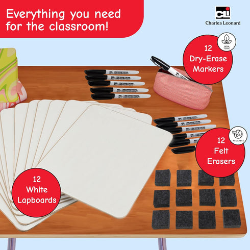 Pack, 12 2 Inch (35036), 12 Sets Charles Leonard Dry Erase Lapboard Class Includes each of Whiteboards, Felt Erasers