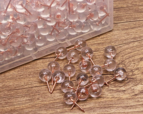 Tupalizy 100PCS Decorative Push Pins - Transparent Plastic Head and Rose Gold Steel Point Thumb Tacks for DIY Craft