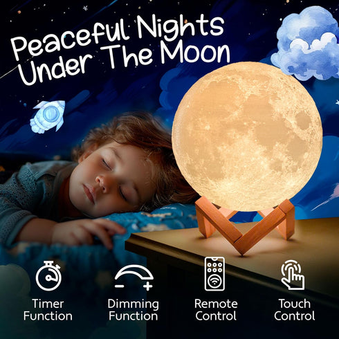 3D (7.1 inch) Mind-Glowing Moon Lamp - Moon Night Light for Kids Bedroom - Globe Nightlight with Multi Color LED