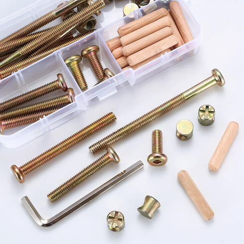 XhjzgcTech 16-Set Crib Screws Replacement Kit,Bolts & Barrel Nuts & Wooden Dowels, Hex Socket Head Cap Screws Nuts
