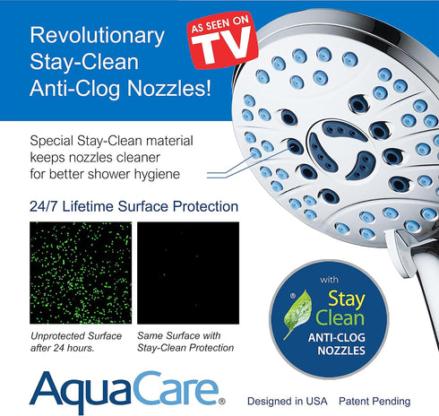 8-mode Nozzles, 6 AquaCare High Pressure Handheld Shower Head - Anti-clog Built-in Power Wash to Clean Tub, Tile