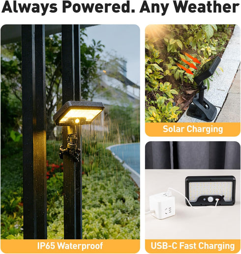 OrbitShell 2 Pack 3 IP65 Clip On Solar Lights Outdoor with Octopus Tripod, Color Temps & Remote Control, Motion Sensor