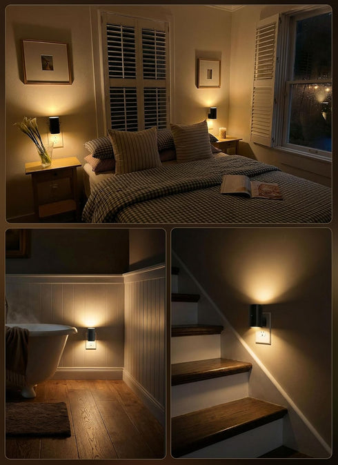 2 Pack 0-100LM Dimming Brightown Night Lights Plug Into Wall, Modern Night Light with Rotating Plug, Dusk to Dawn