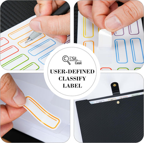 Expanding File Folder - 7 Pocket Letter Size Accordion File Organizer with Labels - Black