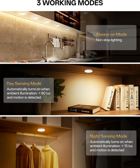 3 Pack 1500mAh Closet Homelist Upgraded Ultra Bright Motion Sensor Lights Indoor, Rechargeable Puck Light with Remote