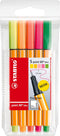 STABILO Fineliner point 88 MINI, Wallet of 5, Assorted Neon Colors