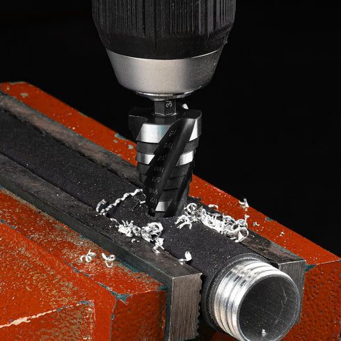 THINKWORK 5 Pcs HSS Four Spiral Flute Step Drill Bit Set (1/8"-1-3/8") with 1/4" and 3/8" Shank