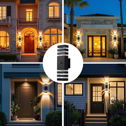 futxnziey 1 Pack Dusk to Dawn Outdoor Wall Lights, Modern Black Exterior Wall Sconce, Waterproof Aluminum Up and Down