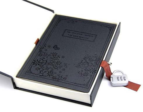 A5 80Gsm 10PCS RayLineDo Black Vintage Hard Cover Jounrnal Dairy Notebook Ruled With Hard Gift Box And Code Lock