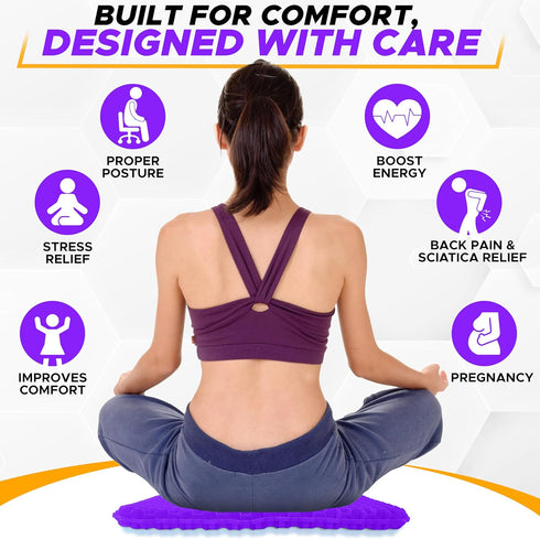 Tailbone EcoNour Gel Seat Cushion for Long Sitting (Large & Thick) - Pressure Relief Honeycomb Support for Back