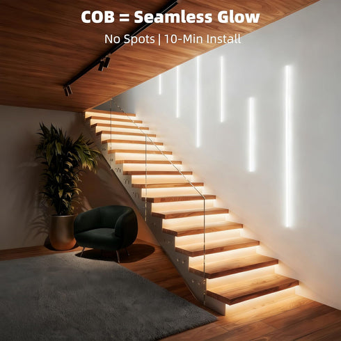 MEWOR 16.4ft, 3000K Dimmable, COB LED Strip Light with Remote, Warm White LED Lights for Mirror, Under Bed, Stair