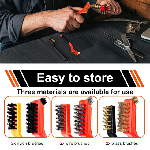 Rkiiqii Set, 6 Wire Brush Pcs Professional Wire Brushes for Cleaning Rust, Stainless Steel/Brass/Nylon Brushes, Small