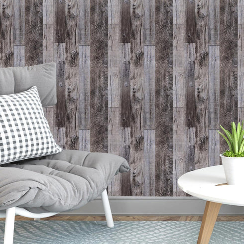 Yun-aeon Gray Wood Peel and Stick Wallpaper: 17.3" x 120" Self-Adhesive for Furniture Renovation