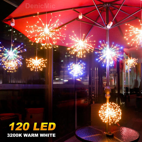 DenicMic 3200K 8 Firework Starburst Lights Warm White Mode LED Battery Operated Chandelier Star Lights with Remote