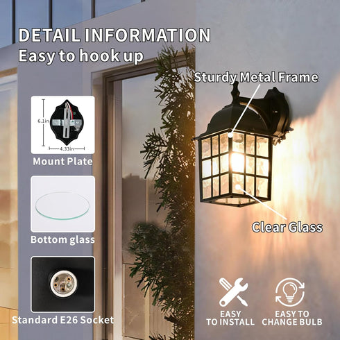 Outdoor Wall Light Fixtures Waterproof Exterior Sconce Lights Anti-Rust Exterior Lighting Fixtures Black Outdoor Wall