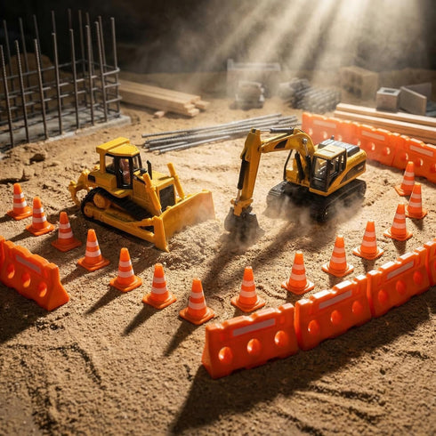 60/100 Pack 1 Inch Setups Orange Mini Traffic Cones and Miniature Fence Barricade Signs(Requires Assembly).Perfect as