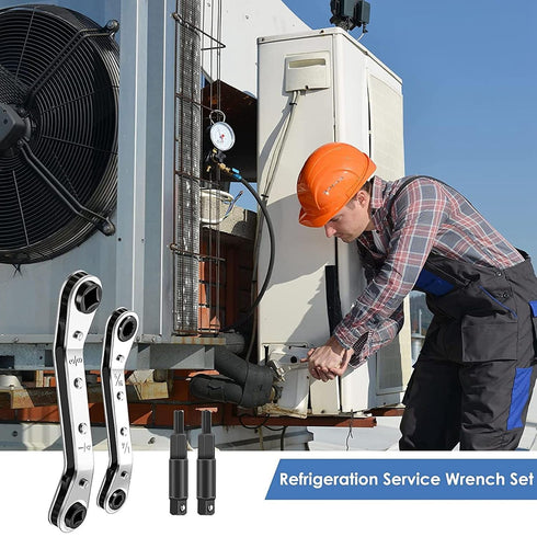 HVAC Service Wrench Set: 3/8 1/4 5/16 Ratchet Wrench with 2 Bit Adapter for Equipment Repair