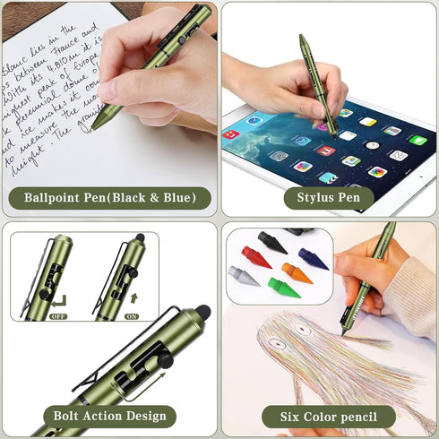 TBOACTP 4.7 3 2 6 2 Mini EDC Ballpoint Pen, Pencil and Stylus in One, with Refill, Pencil Tip and Stylus Tip, Bolt