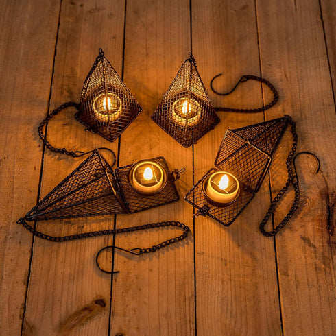 4 Pack Solar Hanging Lights Outdoor, Hanging Lanterns Candle Holder with Solar Tea Lights Candles Outdoor Waterproof