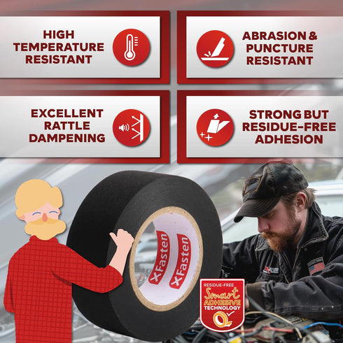 3/4-Inch 50 (10-Pack), XFasten Wire Harness Tape, x Feet High Temp Wiring Loom Harness, Self-Adhesive Felt Cloth