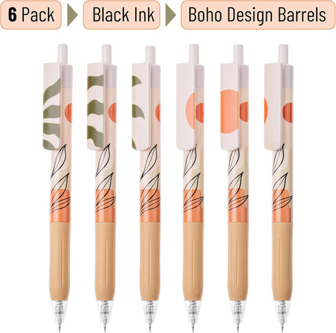 Mr. Pen- Retractable Gel Pens, 6 Pack, Boho Theme, Black Gel Pens, Fast Dry, Gel Pens Fine Point 0.5mm, Retractable Pens, Cute Pens, Gel Ink Pens, Black Pens, Aesthetic Pens for Journaling