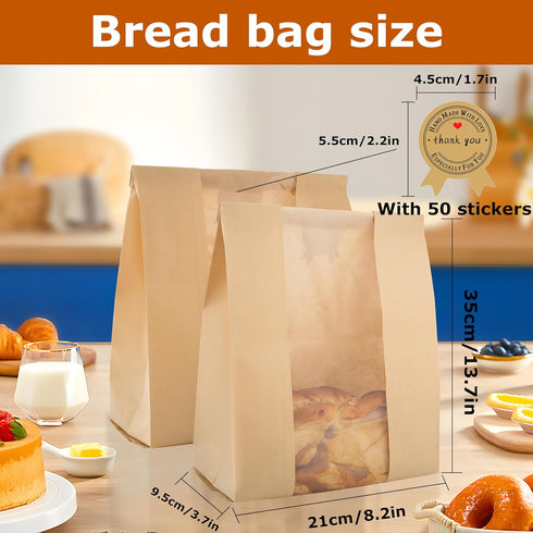 30 Pcs Bread Bags for Homemade Bread With Window Sourdough Paper Bread Bags.(13.7x8.2x3.7 in),Packagingand Storage of Baked Goods Suitable for Bakers.Package includes 30 Cute Sealing Stickers (30) by YMTLJHDSY
