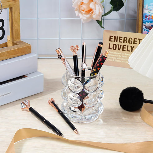 WEMATE 8Pcs Ballpoint Pens Set, Metal Crystal Diamond Glitter Pens for Journaling, Black & Blue Ink