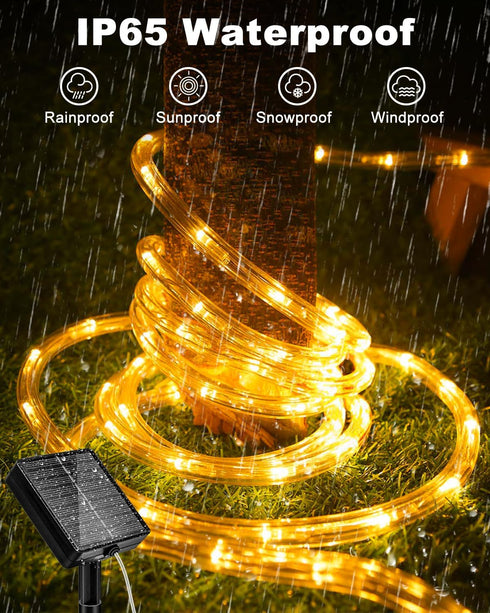 2 Pack 120LED 46FT 8 btfarm Solar Rope Lights Outdoor, Solar String Lights Outside Waterproof, Lighting Modes Solar