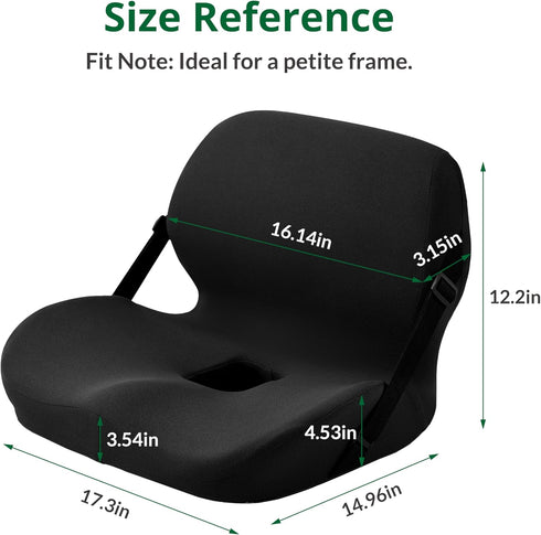 FuturaLoom Tailbone Memory Foam L-Shaped Seat Cushion with Lumbar Support & Adjustable Strap - Pain Relief for Office