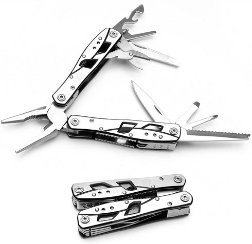 Multitool Plier - 12 In 1 Stainless Steel Pocket Multi Tool with Durable Sheath for Camping, Survival Gear by