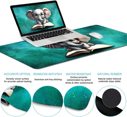Desk Mat Desk Pad, Large Gaming Mouse Pad with Wrist Rest, Cute Elephant Home Office Decor