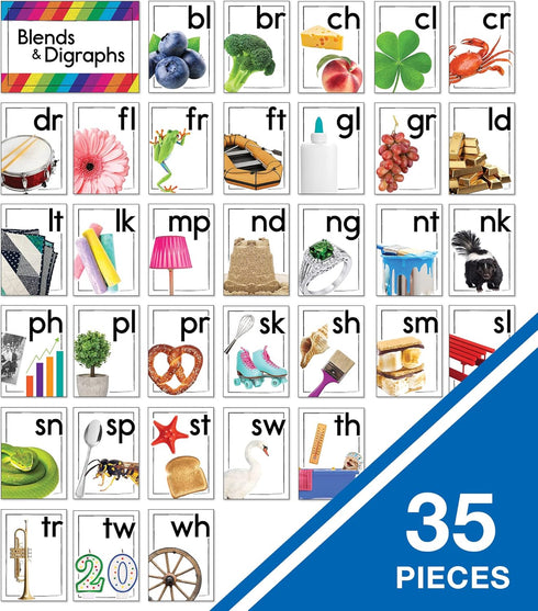 Carson Dellosa Blends and Digraphs Bulletin Board Set, 35 pc Blend and Digraph Cards for Classroom or Homeschool Décor