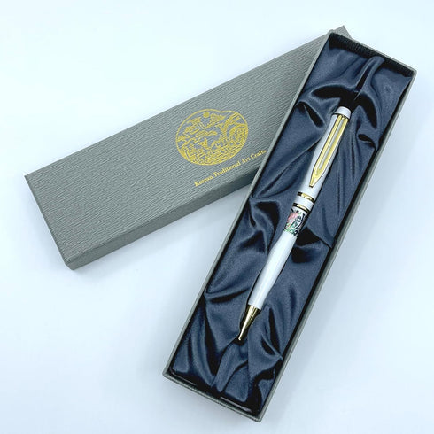 Inlay Mother of Pearl Design Handmade Ballpoint Pen, Deluxe Black Ink Rollerball Executive Gift (White)