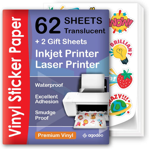Translucent Semi-Clear Sticker Paper for Inkjet Printer & Laser Printer 62 Sheets