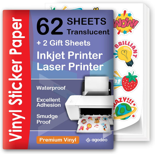 Translucent Semi-Clear Sticker Paper for Inkjet Printer & Laser Printer 62 Sheets