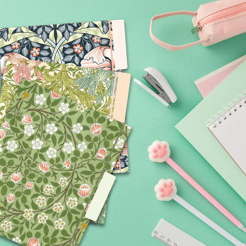 GreenPine 18 Pack William Morris Floral File Folders, Decorative Letter Size (9.5 x 11.5"), 1/3 Cut Tab