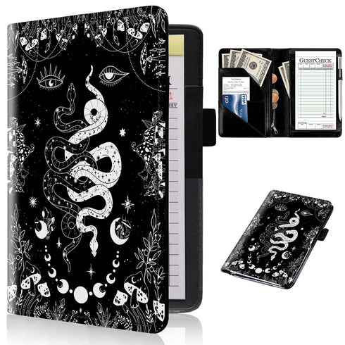 EDGFRTOIO Server Books for Waitress with Zipper Pocket - Mushroom Floral Moon Snake