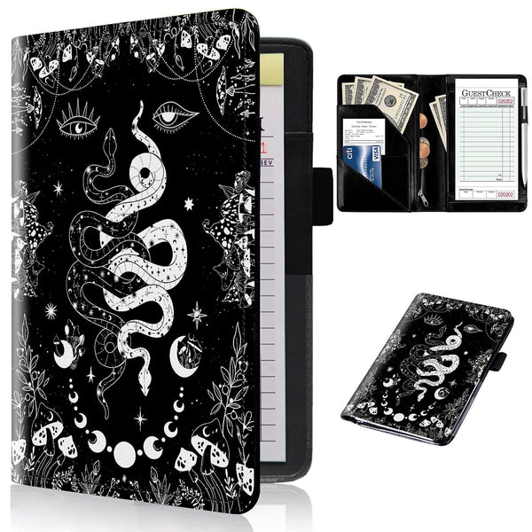 EDGFRTOIO Server Books for Waitress with Zipper Pocket - Mushroom Floral Moon Snake