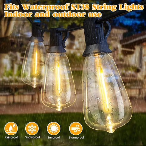 Couah 10 Pack Edison LED Light Bulbs, 0.6 Watt E12 Screw Base, Shatterproof ST38 Clear Plastic, Warm White
