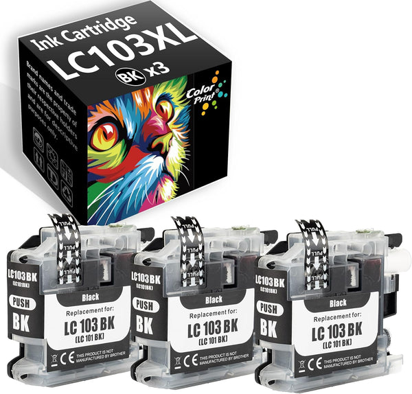 Brother LC103BK Compatible Ink Cartridge Replacement for MFC-J870DW J450DW J470DW J4310DW J4410DW J6920DW (3-Pack,