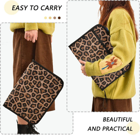 Black Leopard 13 Pocket Expanding File Folder with Labels, A4 Document Folder with Zipper Closure