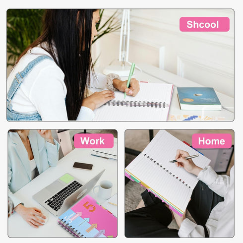 CAGIE 8.5 x 11 Spiral Notebook - 220 Pages Hardcover 5 Subject College Ruled Notebook with Removable Dividers for School