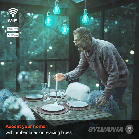 A19 Bulb, 7W 2000K, 1 Pack (75807) Sylvania WiFi LED Smart RGBW Color and Amber Finish Filament Light Efficient