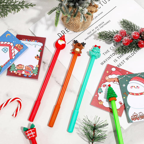 Whaline Christmas Notepad Set, 24Pcs with Gel Ink Pens, Self-Stick Notes, Office Supplies