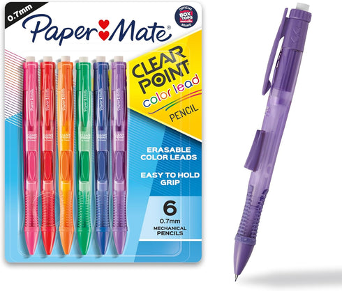 Paper Mate Clearpoint Mechanical Pencils, 0.7 mm Lead, Refillable, Vibrant Colors, Comfortable Grip, 6 Pack