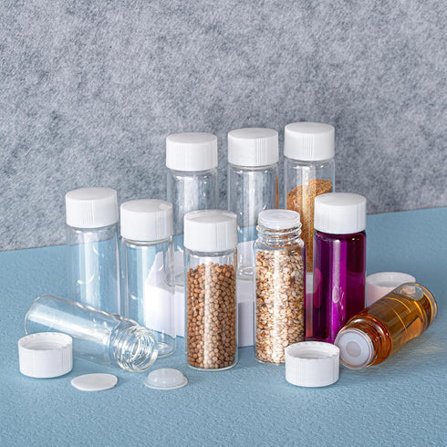 16ml Clear Glass Vial 20pcs - Leak-Proof Glass Bottle with White Screw Cap and Inner Plug, Sealed Sample Vials