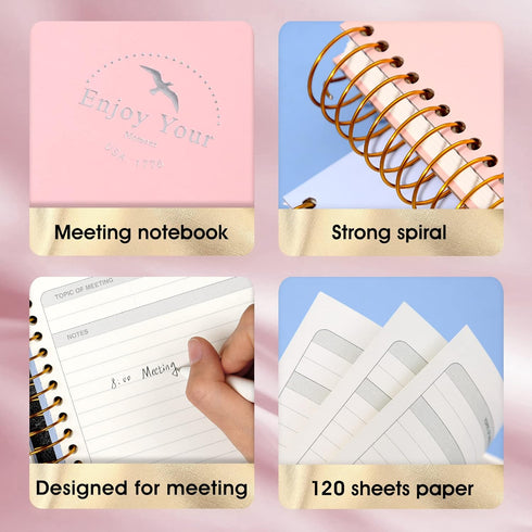 Meeting Notebook for Work with Action Items, 210 Pages, Meeting Planner Organizer for Office, A4 Pink
