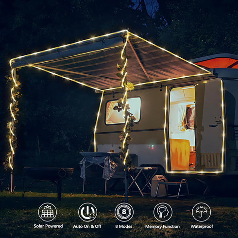 66ft 200LED 8 Solar Rope Lights, Solar String Lights, Modes Waterproof Solar Powered Outdoor Light, Flexible Clear Tube